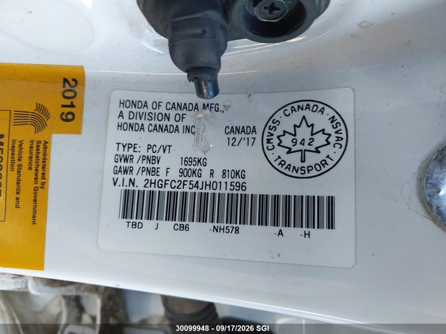30099948 :رقم المزاد ، 2HGFC2F54JH011596 vin ، 2018 Honda Civic Lx مزاد بيع