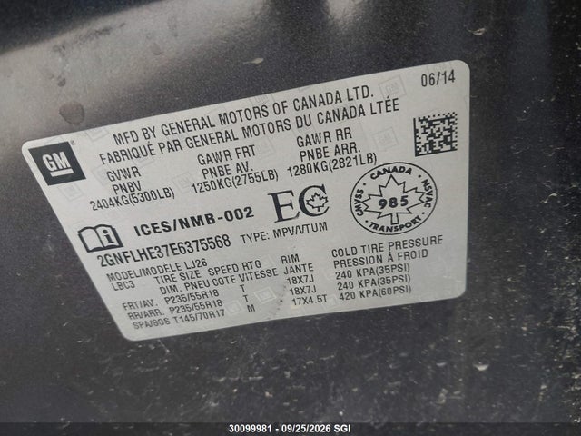 Продаж на аукціоні авто 2014 Chevrolet Equinox Ltz, vin: 2GNFLHE37E6375568, номер лоту: 30099981