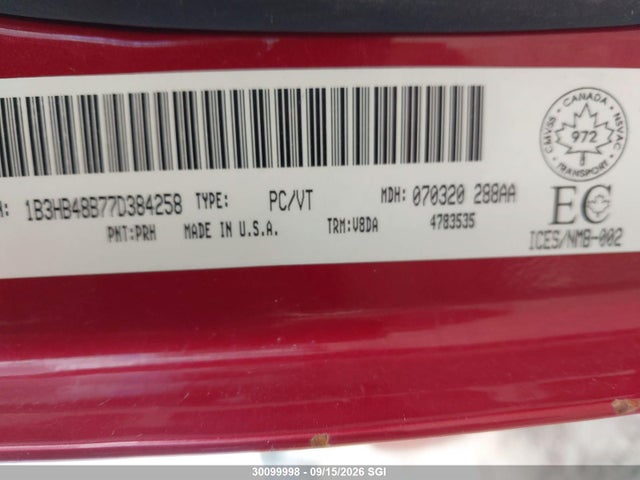 Продаж на аукціоні авто 2007 Dodge Caliber Sxt, vin: 1B3HB48B77D384258, номер лоту: 30099998