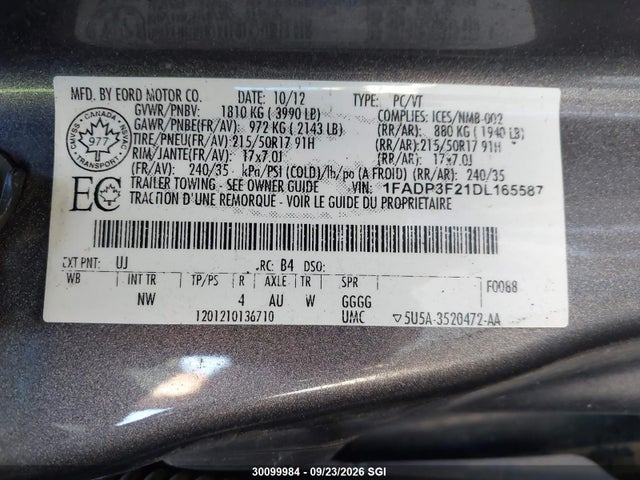 Aukcja sprzedaży 2013 Ford Focus Se, vin: 1FADP3F21DL165587, numer aukcji: 30099984