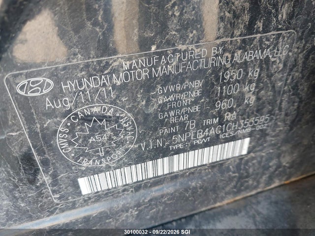 30100032 :رقم المزاد ، 5NPEB4AC1CH353595 vin ، 2012 Hyundai Sonata Gls مزاد بيع
