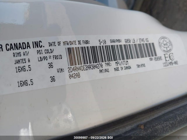 30099987 :رقم المزاد ، 2D4RN4DE2AR304270 vin ، 2010 Dodge Grand Caravan Se مزاد بيع