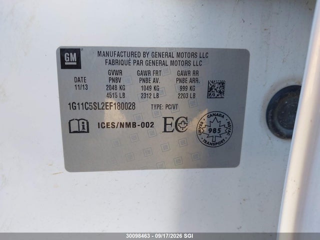 Chevrolet MALIBU 1LT 2014 1G11C5SL2EF180028 Image 9