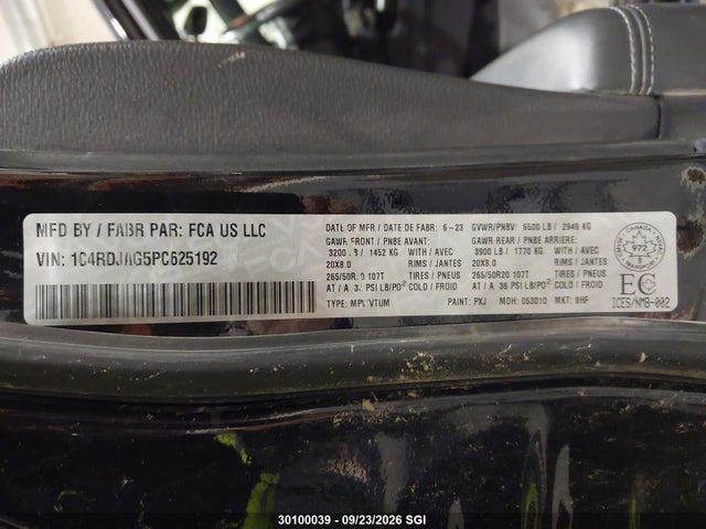 Продажа на аукционе авто 2023 Dodge Durango Sxt, vin: 1C4RDJAG5PC625192, номер лота: 30100039