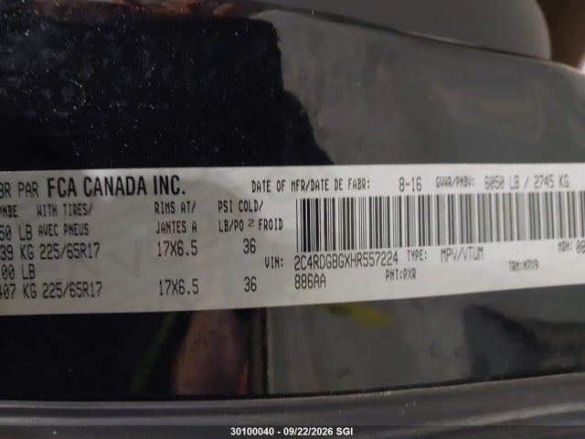 Продажа на аукционе авто 2017 Dodge Grand Caravan Se, vin: 2C4RDGBGXHR557224, номер лота: 30100040