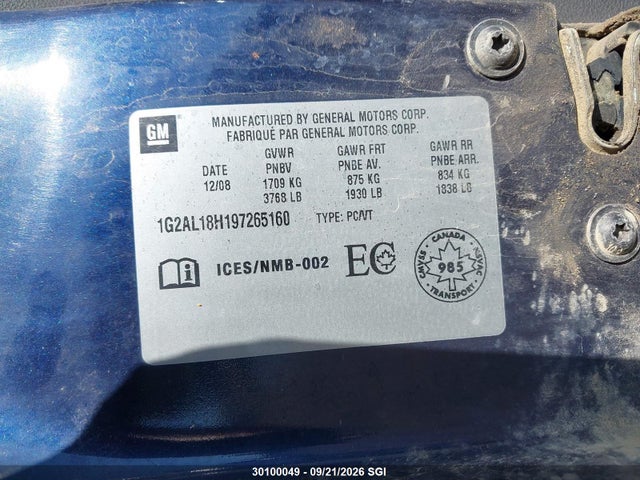 Продажа на аукционе авто 2009 Pontiac G5, vin: 1G2AL18H197265160, номер лота: 30100049