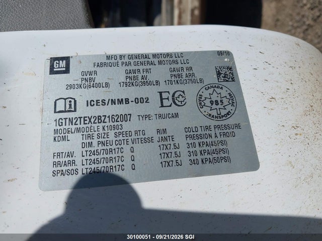 Продаж на аукціоні авто 2011 Gmc Sierra K1500, vin: 1GTN2TEX2BZ162007, номер лоту: 30100051