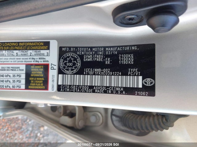 Aukcja sprzedaży 2014 Toyota Camry L/se/le/xle, vin: 4T1BF1FKXEU391224, numer aukcji: 30100057