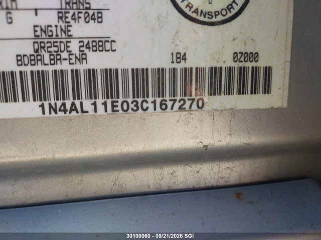 Aukcja sprzedaży 2003 Nissan Altima S/sl, vin: 1N4AL11E03C167270, numer aukcji: 30100060