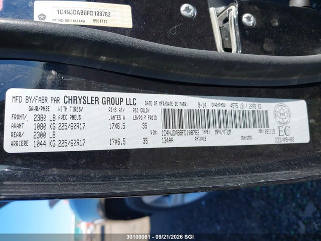 Aukcja sprzedaży 2015 Jeep Compass Sport, vin: 1C4NJDAB8FD108782, numer aukcji: 30100061