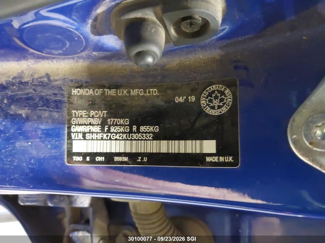 Aukcja sprzedaży 2019 Honda Civic Sport, vin: SHHFK7G42KU305332, numer aukcji: 30100077