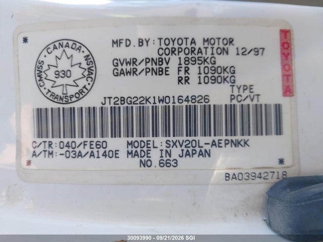 Продажа на аукционе авто 1998 Toyota Camry Ce/le/xle, vin: JT2BG22K1W0164826, номер лота: 30093990
