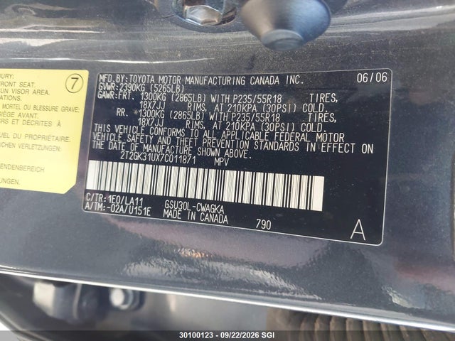 Продажа на аукционе авто 2007 Lexus Rx 350, vin: 2T2GK31UX7C011871, номер лота: 30100123