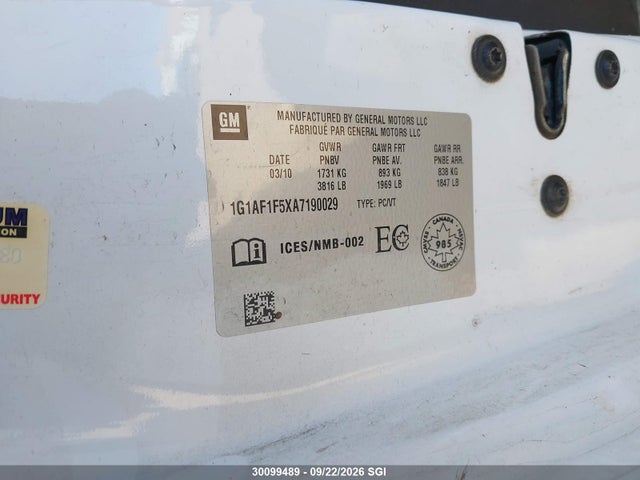 Aukcja sprzedaży 2010 Chevrolet Cobalt Lt, vin: 1G1AF1F5XA7190029, numer aukcji: 30099489