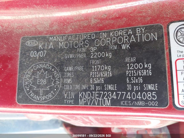 Aukcja sprzedaży 2007 Kia Sportage Ex/lx, vin: KNDJE723477404085, numer aukcji: 30099581