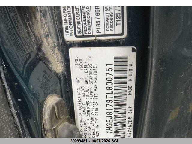 Aukcja sprzedaży 1996 Honda Civic Si, vin: 1HGEJ8179TL800751, numer aukcji: 30099481