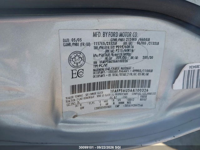 Продажа на аукционе авто 2006 Ford Taurus Sel, vin: 1FAFP56U56A100326, номер лота: 30099101