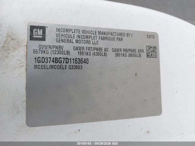 Продаж на аукціоні авто 2013 Gmc Savana Cutaway G3500, vin: 1GD374BG7D1163640, номер лоту: 30100165