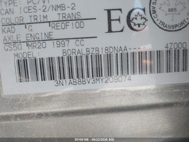 2021 Nissan Sentra S მანქანა იყიდება აუქციონზე, vin: 3N1AB8BV3MY209074, აუქციონის ნომერი: 30100166