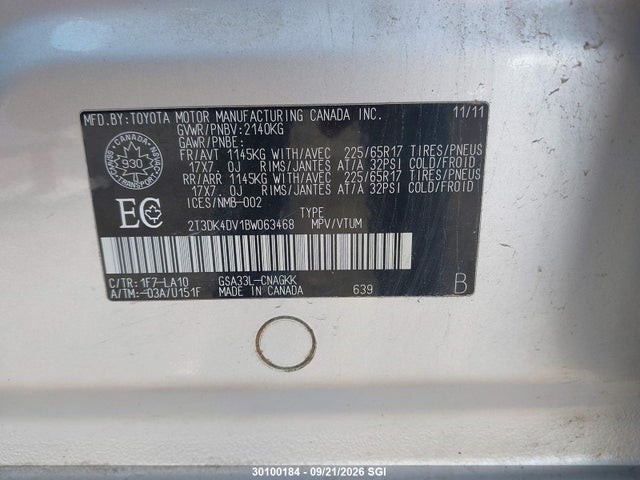 Продаж на аукціоні авто 2011 Toyota Rav4 Limited, vin: 2T3DK4DV1BW063468, номер лоту: 30100184