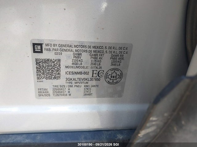Aukcja sprzedaży 2019 Gmc Terrain Sle, vin: 3GKALTEV0KL307650, numer aukcji: 30100190