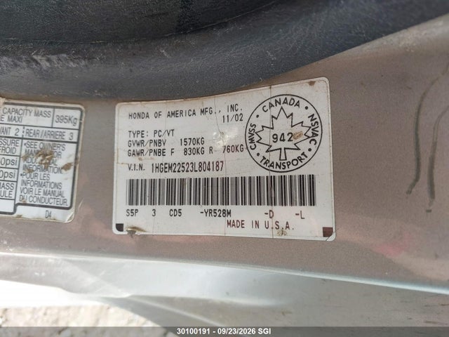 Продажа на аукционе авто 2003 Honda Civic Lx, vin: 1HGEM22523L804187, номер лота: 30100191