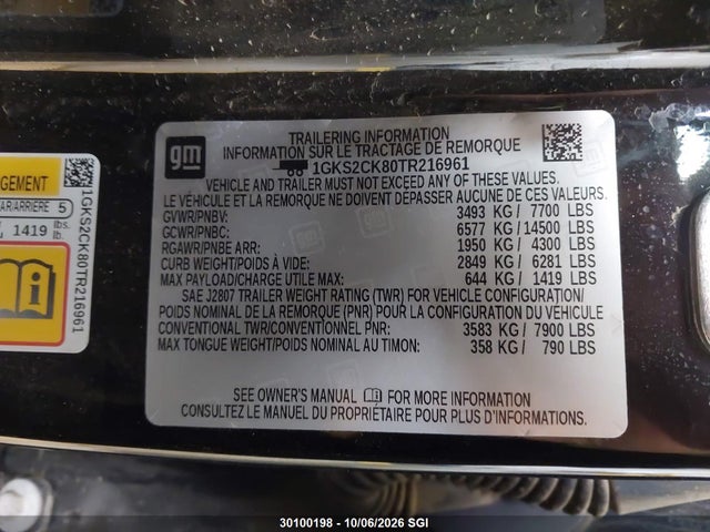 Продаж на аукціоні авто 2026 Gmc Yukon At4, vin: 1GKS2CK80TR216961, номер лоту: 30100198
