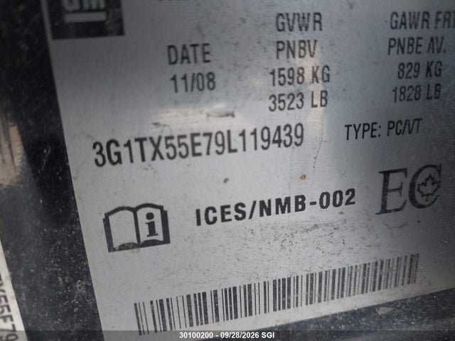 2009 Chevrolet Aveo Lt მანქანა იყიდება აუქციონზე, vin: 3G1TX55E79L119439, აუქციონის ნომერი: 30100200