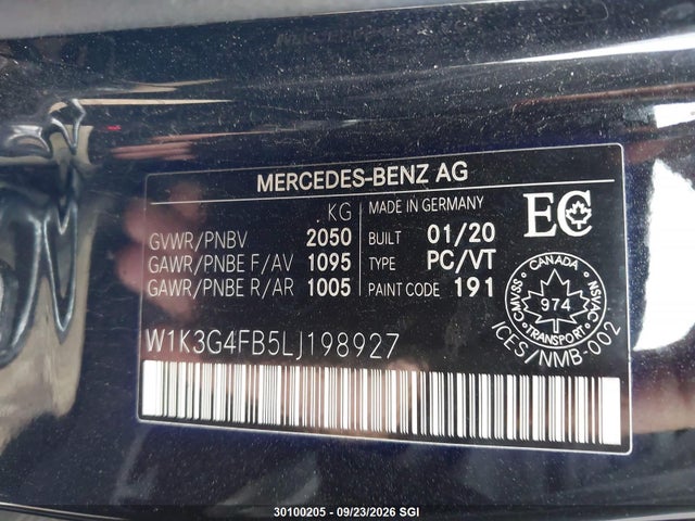 Auction sale of the 2020 Mercedes-benz A 220 4matic, vin: W1K3G4FB5LJ198927, lot number: 30100205