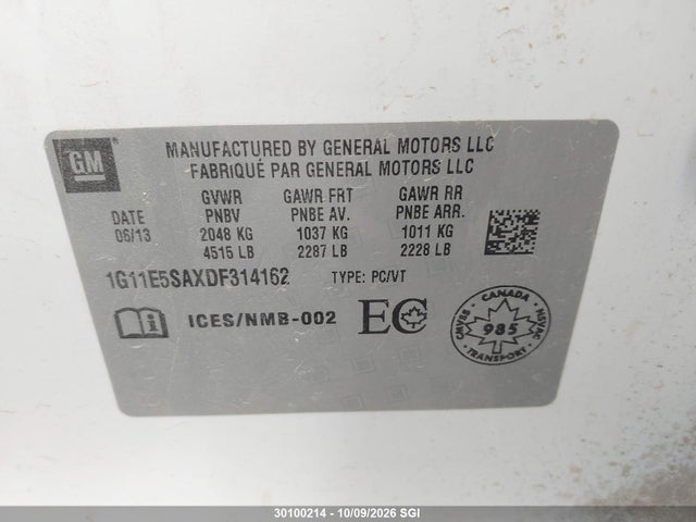 Продаж на аукціоні авто 2013 Chevrolet Malibu 2lt, vin: 1G11E5SAXDF314162, номер лоту: 30100214