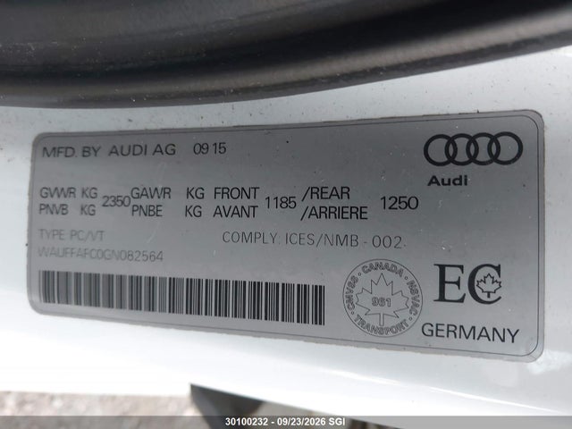 2016 Audi A6 მანქანა იყიდება აუქციონზე, vin: WAUFFAFC0GN082564, აუქციონის ნომერი: 30100232
