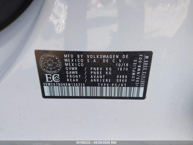 Продаж на аукціоні авто 2019 Volkswagen Jetta S/se/r-line, vin: 3VWC57BU6KM120325, номер лоту: 30100233