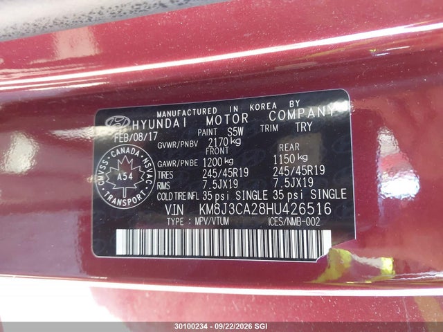 Aukcja sprzedaży 2017 Hyundai Tucson Se, vin: KM8J3CA28HU426516, numer aukcji: 30100234