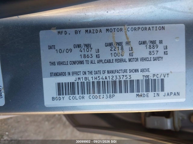 Aukcja sprzedaży 2010 Mazda 3 S, vin: JM1BL1H54A1233753, numer aukcji: 30099902