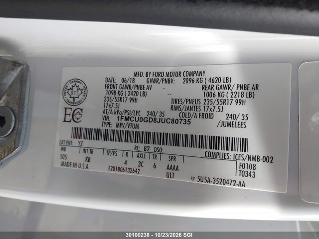 1FMCU0GD8JUC80735 Ford ESCAPE SE