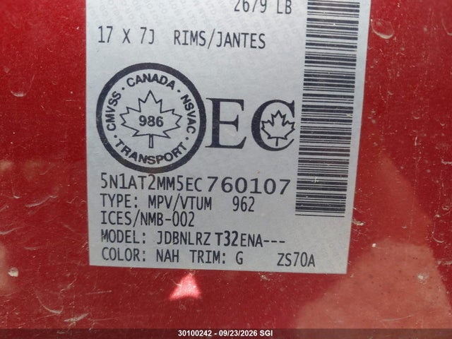 Продажа на аукционе авто 2014 Nissan Rogue S/sl/sv, vin: 5N1AT2MM5EC760107, номер лота: 30100242