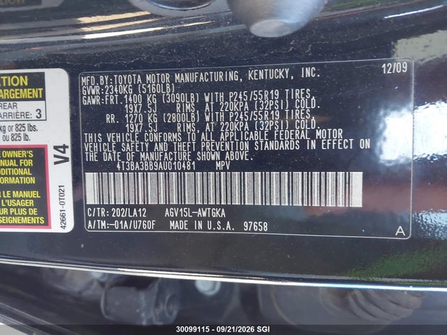 Продажа на аукционе авто 2010 Toyota Venza, vin: 4T3BA3BB9AU010481, номер лота: 30099115