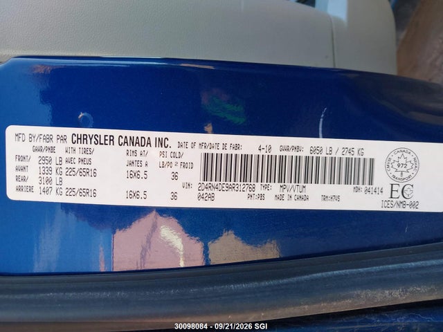 2010 Dodge Grand Caravan Se მანქანა იყიდება აუქციონზე, vin: 2D4RN4DE9AR312768, აუქციონის ნომერი: 30098084