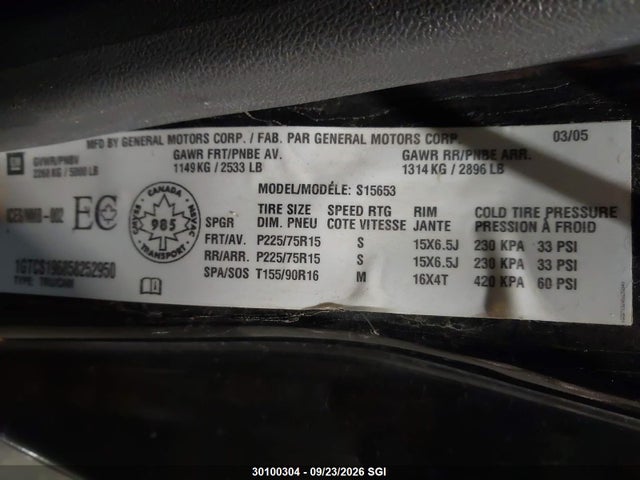 30100304 :رقم المزاد ، 1GTCS196858252950 vin ، 2005 Gmc Canyon مزاد بيع