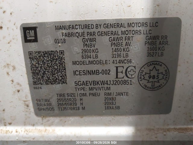 Aukcja sprzedaży 2018 Buick Enclave Premium, vin: 5GAEVBKW4JJ200851, numer aukcji: 30100306