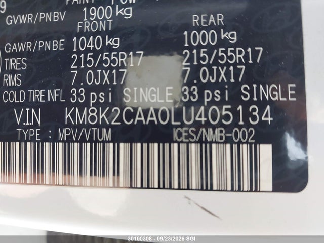 Продажа на аукционе авто 2020 Hyundai Kona Sel, vin: KM8K2CAA0LU405134, номер лота: 30100308