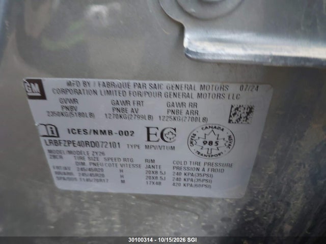 Продаж на аукціоні авто 2024 Buick Envision Essence, vin: LRBFZPE40RD072101, номер лоту: 30100314