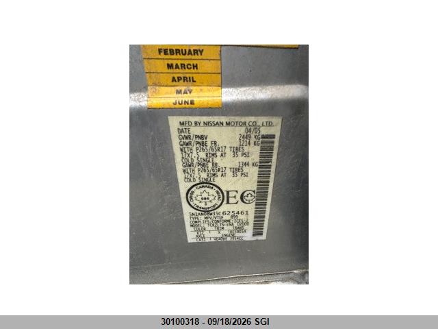 30100318 :رقم المزاد ، 5N1AN08W35C625461 vin ، 2005 Nissan Xterra Off Road/s/se مزاد بيع