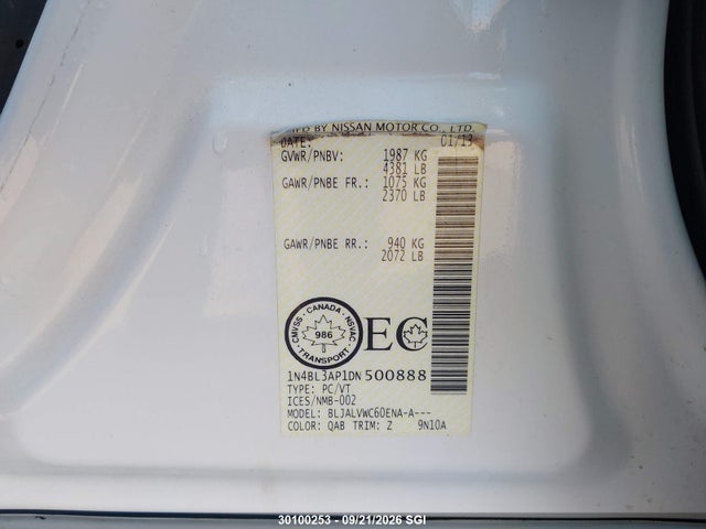 Продаж на аукціоні авто 2013 Nissan Altima 3.5s/3.5sv/3.5sl, vin: 1N4BL3AP1DN500888, номер лоту: 30100253
