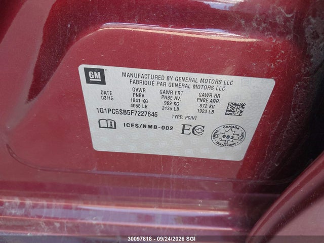 Chevrolet CRUZE LT 2015 1G1PC5SB5F7227646 Image 9