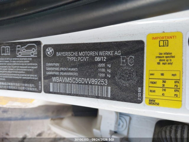 2013 Bmw X1 Xdrive35i მანქანა იყიდება აუქციონზე, vin: WBAVM5C56DVV89253, აუქციონის ნომერი: 30100303
