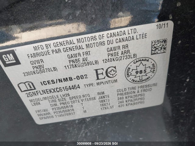 Продаж на аукціоні авто 2012 Chevrolet Equinox Lt, vin: 2GNFLNEKXC6164464, номер лоту: 30099908