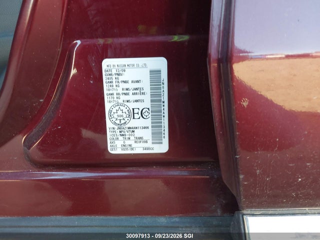 Продаж на аукціоні авто 2010 Nissan Murano S/sl/le, vin: JN8AZ1MW4AW113466, номер лоту: 30097913