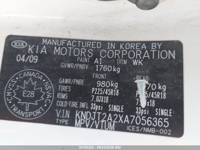 Aukcja sprzedaży 2010 Kia Soul +/!/sport, vin: KNDJT2A2XA7056365, numer aukcji: 30100252