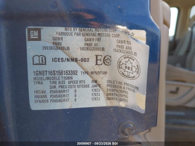 Продаж на аукціоні авто 2005 Chevrolet Trailblazer Ext Ls/ext Lt, vin: 1GNET16S156163392, номер лоту: 30099907